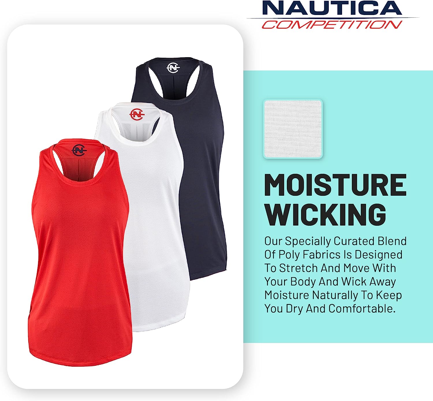 Nautica Competition 3 Pack Workout Tank Tops for Women Active Athletic Gym Workout Running Exercise Yoga Dry-Fit Fabric - Image 5